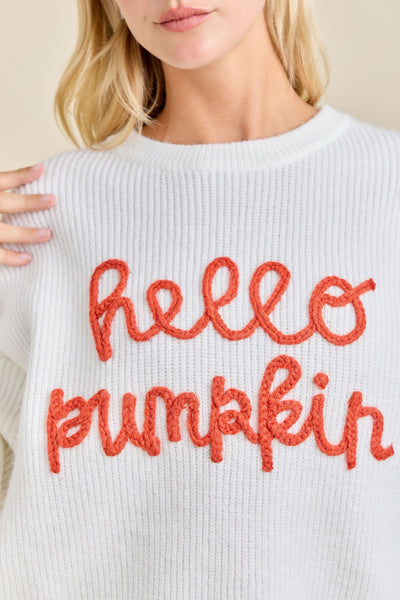 Hello Pumpkin Embroidered Knit Sweater