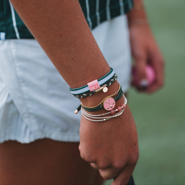 KL "Tee Time" Green and Pink Hair Tie Bracelets with Removable Ball Marker: Medium