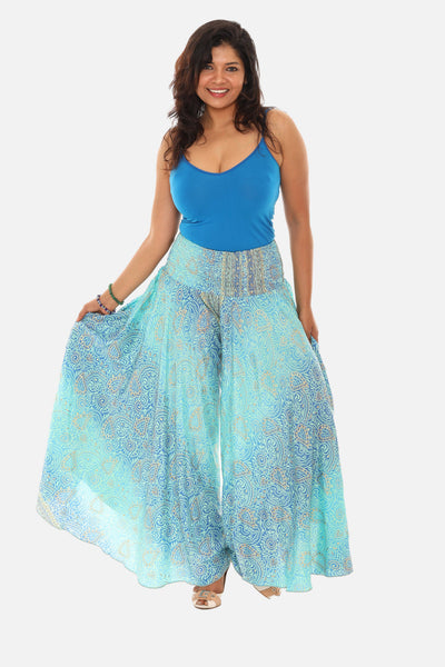 SW Bohemian Vibe with Floral Print Wide Leg Pants for Women: TURQ / S