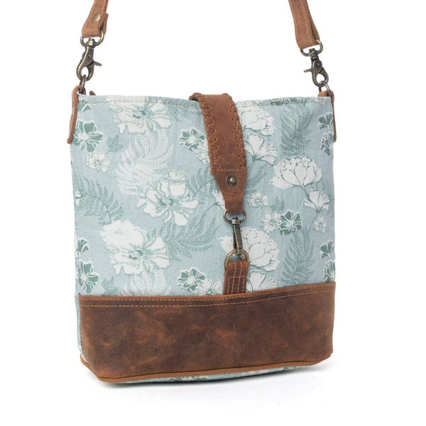 MY Sagefield Cotton & Leather Shoulder Bag in Mint Brown: Mint Brown