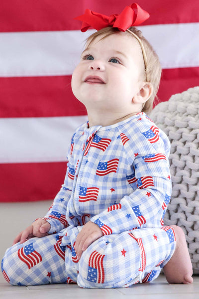 Bamboo Waffle Convertible Zip Romper | Star-Spangled Picnic: 6-12 months