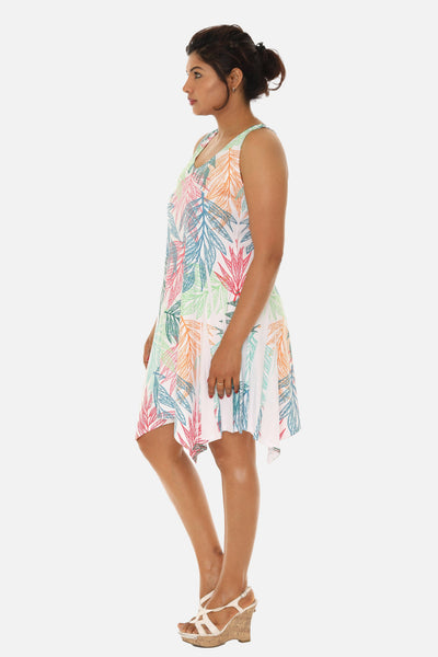 SW Women's Palm Leaf Print Beach Dress with Racer Back: YELLOW / S/M