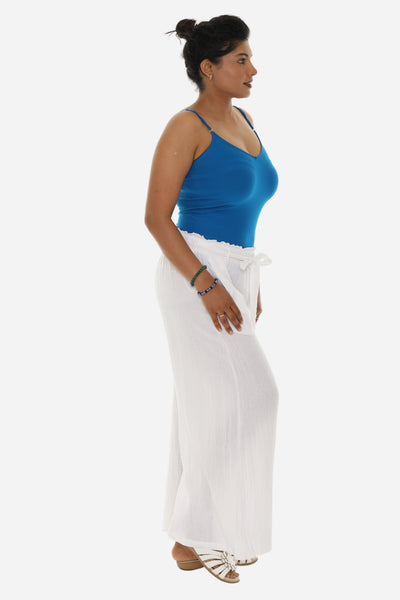 SW Women Pocket Tie-Front Wide-Leg Pants: WHITE / 1X