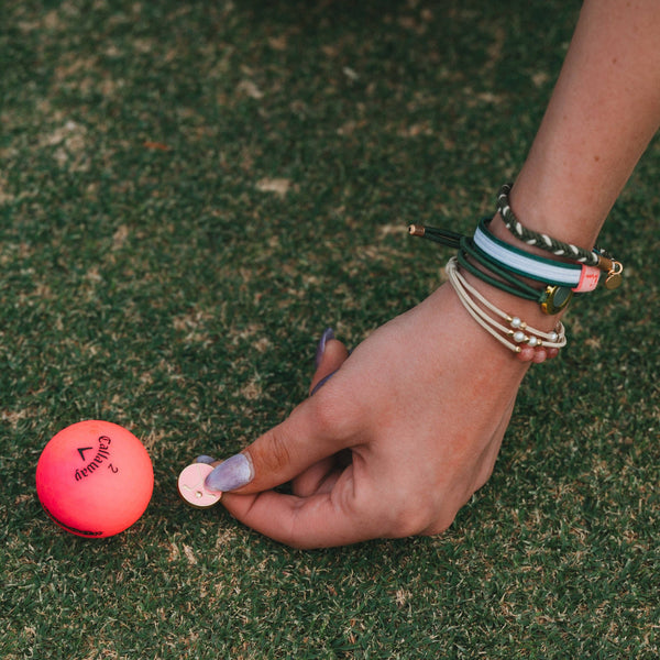 "Tee Time" Green and Pink Hair Tie Bracelets with Removable Ball Marker: Medium
