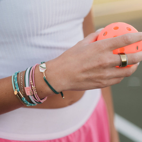 KL "Rally" Pickleball with Pink and Green Hair Tie Bracelets: Medium