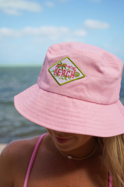 KK Meet me at the Beach Patch Hat - Pink & Green: Green Stripe Trucker Hat