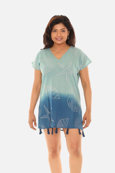 SW Gold starfish V-Neck Tunic With Tassels: PURPLE / S
