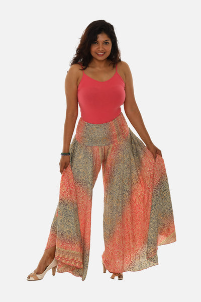 SW Bohemian Vibe with Floral Print Wide Leg Pants for Women: TURQ / S