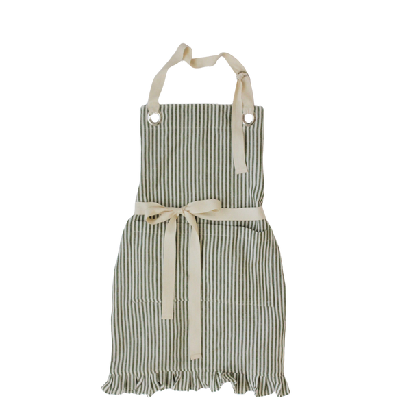 PL Ruffle Pin Stripe Apron: Green