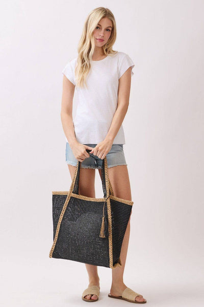 MB0338 Two Tone Woven Straw Beach Tote Bag: Mint