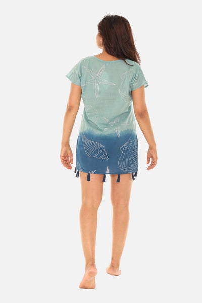 SW Gold starfish V-Neck Tunic With Tassels: PURPLE / S