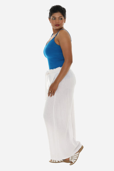 SW Women Pocket Tie-Front Wide-Leg Pants: WHITE / 1X