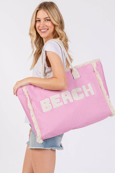 MB0268 Embroidered Beach Letter Fringe Tote Bag: Mint