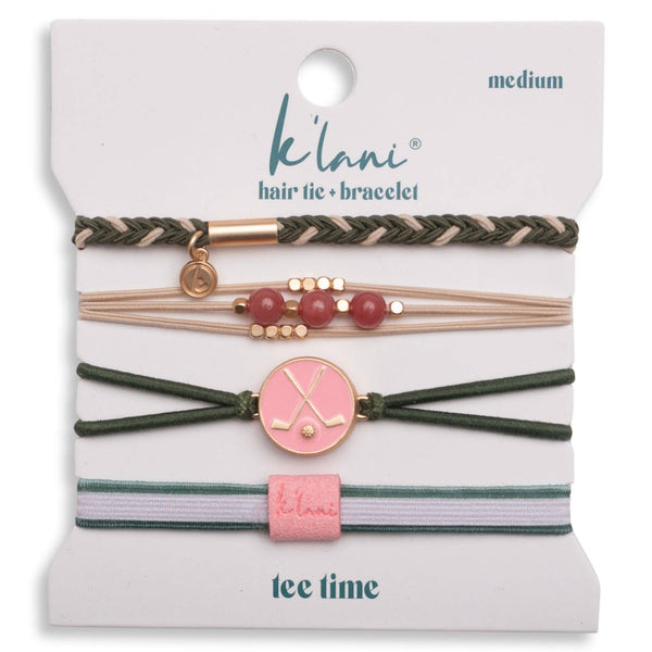 "Tee Time" Green and Pink Hair Tie Bracelets with Removable Ball Marker: Medium