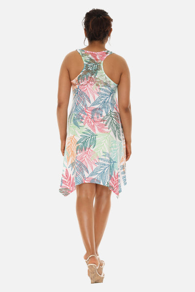 SW Women's Palm Leaf Print Beach Dress with Racer Back: YELLOW / S/M