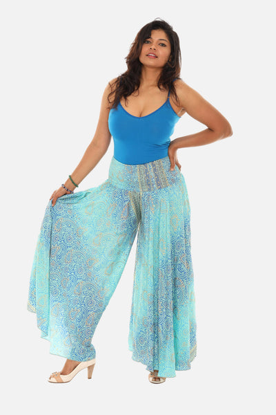 SW Bohemian Vibe with Floral Print Wide Leg Pants for Women: TURQ / S