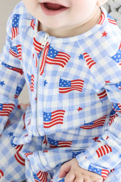 Bamboo Waffle Convertible Zip Romper | Star-Spangled Picnic: 12-18 months