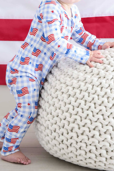 Bamboo Waffle Convertible Zip Romper | Star-Spangled Picnic: 12-18 months