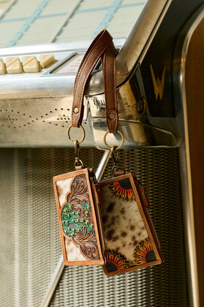 MY Hand Hewn Western Card Holder for Women in Light Brown with handtooled detail: Brown & White