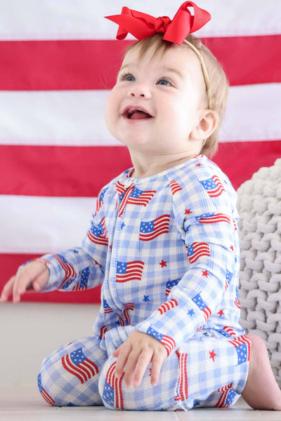 Bamboo Waffle Convertible Zip Romper | Star-Spangled Picnic: 12-18 months