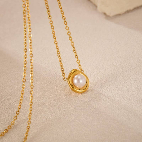 18K STAINLESS STEEL TARNISH FREE PEARL NECKLACE | 40NK9544: GOLD