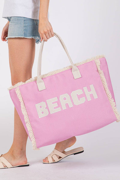MB0268 Embroidered Beach Letter Fringe Tote Bag: Mint