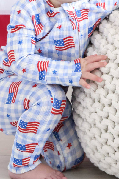Bamboo Waffle Convertible Zip Romper | Star-Spangled Picnic: 12-18 months