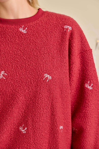 Christmas Sherpa Pullover With Ribbon Bow