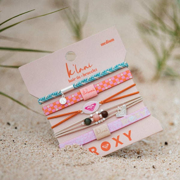 "Roxy Pink Tropics" Pink and Coral Island Vibe Hair Tie Bracelets: Medium