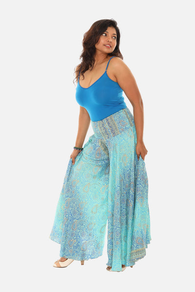 SW Bohemian Vibe with Floral Print Wide Leg Pants for Women: TURQ / S