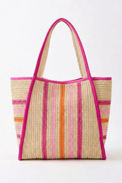 MB0323 Jennifer Multi Color Straw Beach Tote Bag: Hot Pink
