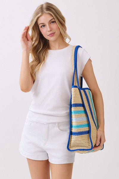 MB0323 Jennifer Multi Color Straw Beach Tote Bag: Hot Pink