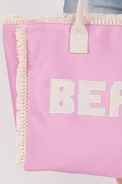 MB0268 Embroidered Beach Letter Fringe Tote Bag: Mint