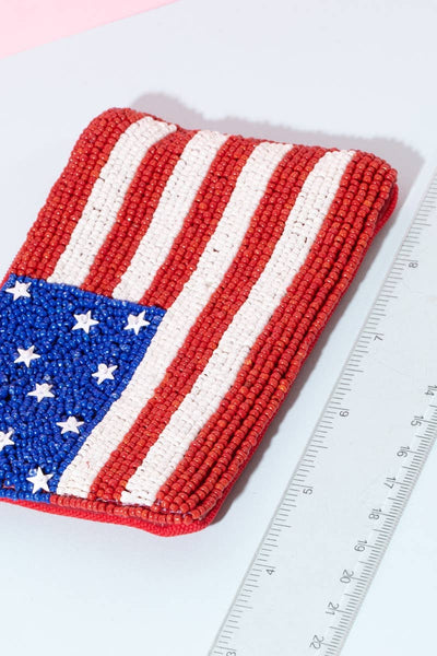 American Flag Beaded Coin Purse: MULTI