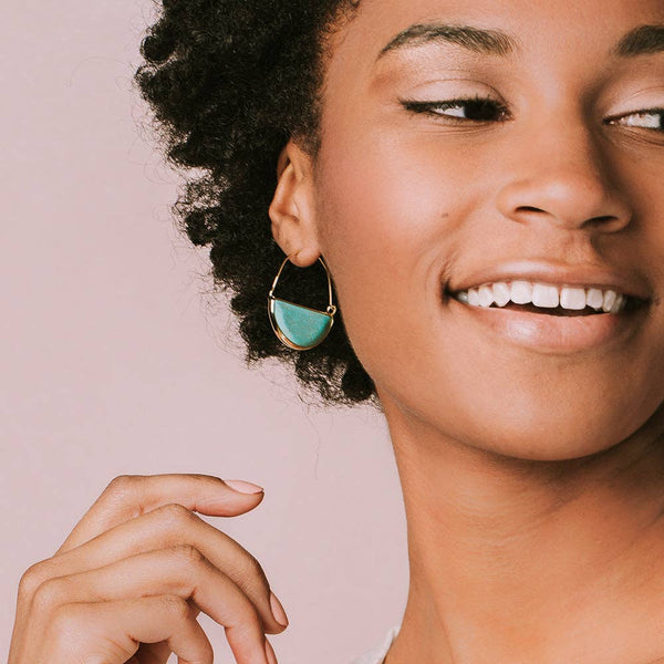 SC Stone Prism Hoop - Turquoise/Gold