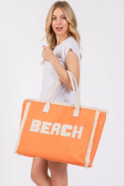 MB0268 Embroidered Beach Letter Fringe Tote Bag: Mint