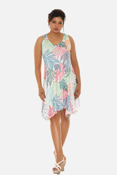 SW Women's Palm Leaf Print Beach Dress with Racer Back: BLUE / S/M