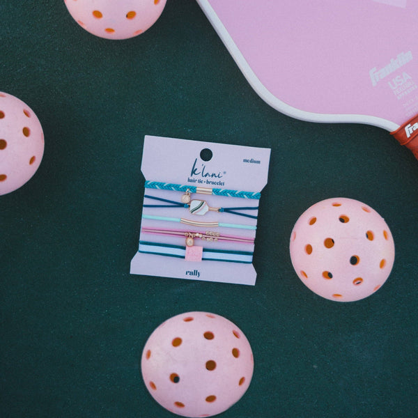 "Rally" Pickleball with Pink and Green Hair Tie Bracelets: Medium