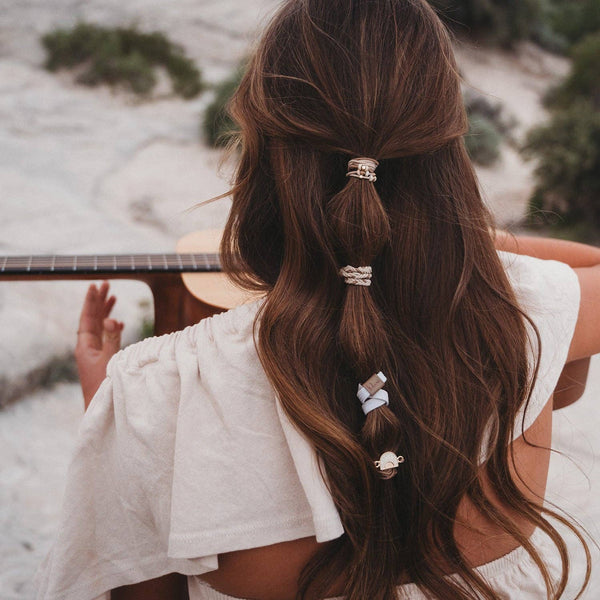 "Rise" Cream and Tan With Gold and Sun Accents Hair Tie Bracelets: Medium