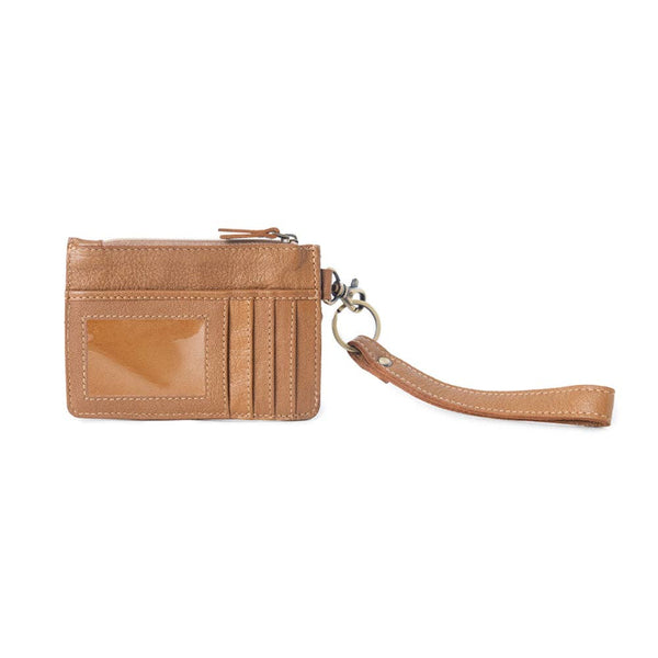 MY Hand Hewn Western Card Holder for Women in Light Brown with handtooled detail: Brown & White