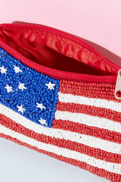 American Flag Beaded Coin Purse: MULTI