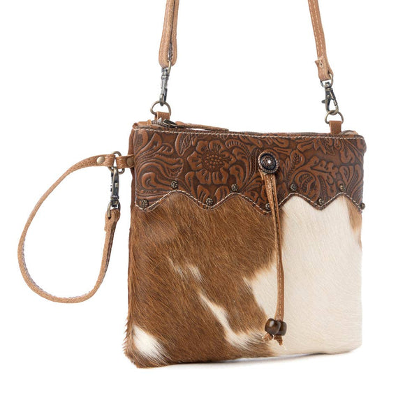MY Ornate Brown Leather & Hairon Bag