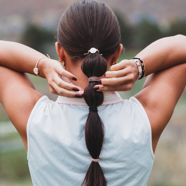 "Drive" Black and Cream Hair Tie Bracelets with Removable Ball Marker: Medium