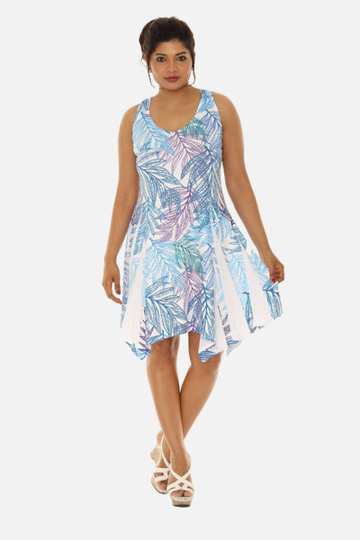 SW Women's Palm Leaf Print Beach Dress with Racer Back: YELLOW / S/M
