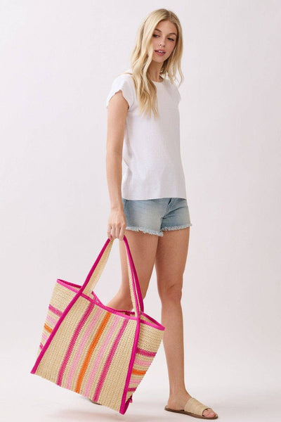 MB0323 Jennifer Multi Color Straw Beach Tote Bag: Blue