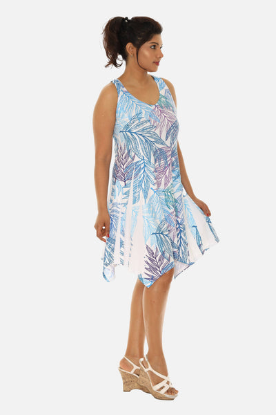 SW Women's Palm Leaf Print Beach Dress with Racer Back: BLUE / S/M