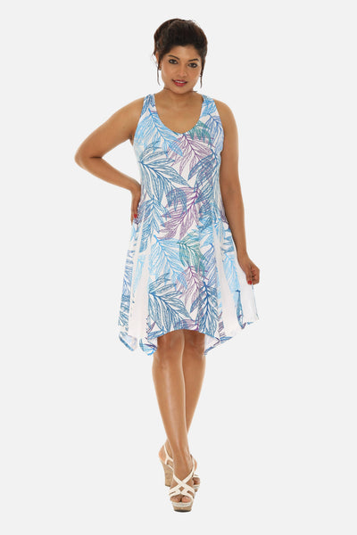 SW Women's Palm Leaf Print Beach Dress with Racer Back: YELLOW / S/M