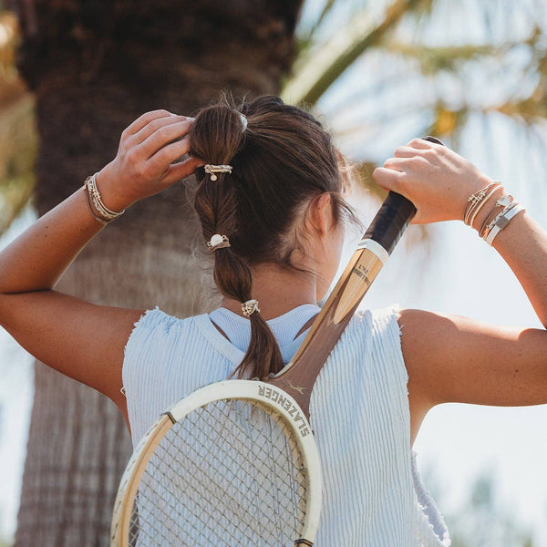 "Rise" Cream and Tan With Gold and Sun Accents Hair Tie Bracelets: Medium