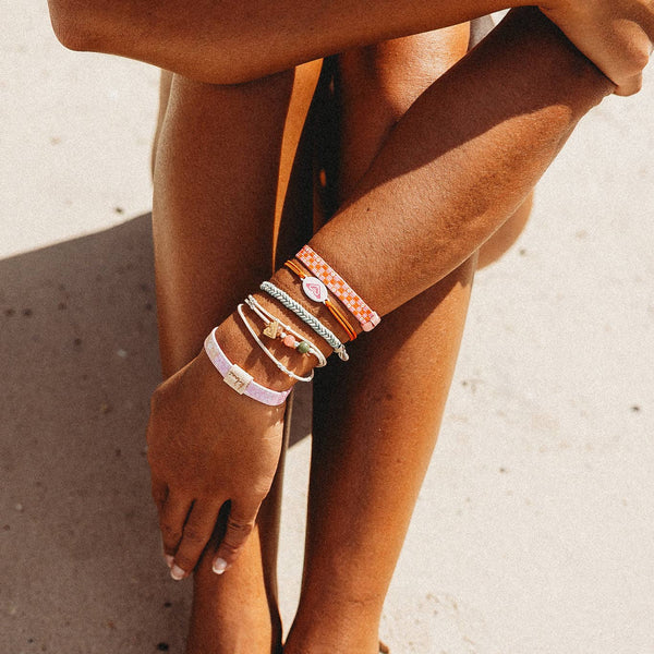 "Roxy Pink Tropics" Pink and Coral Island Vibe Hair Tie Bracelets: Medium