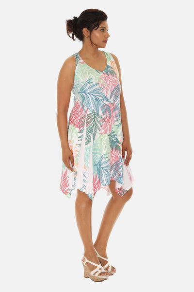 SW Women's Palm Leaf Print Beach Dress with Racer Back: YELLOW / S/M
